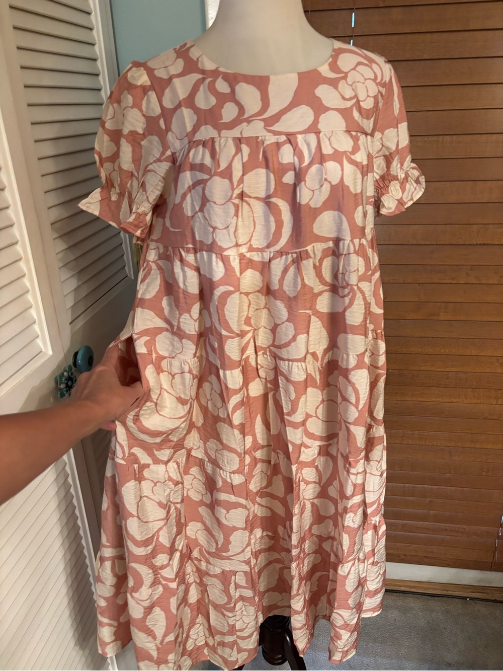 Polagram Dusty Pink Floral Tiered Midi Dress